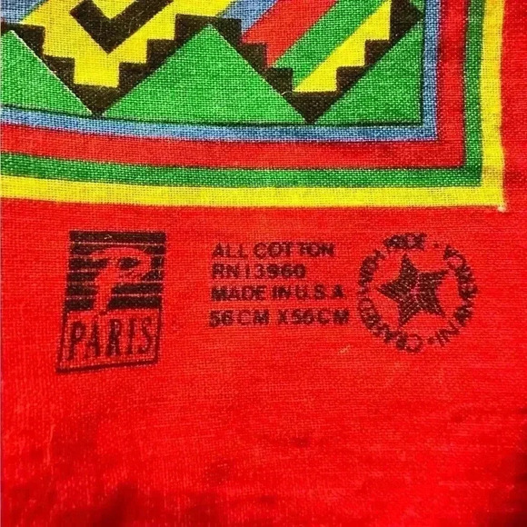 Vintage Paris Bandana Made USA Southwest Aztec Native Print Animals RED Square - Picture 3 of 4